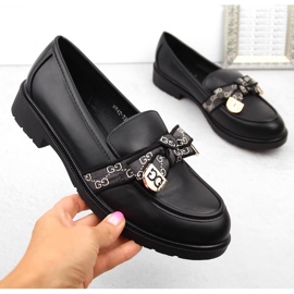 Mocassini da donna con fiocco, neri S.Barski HY42-331 nero 1