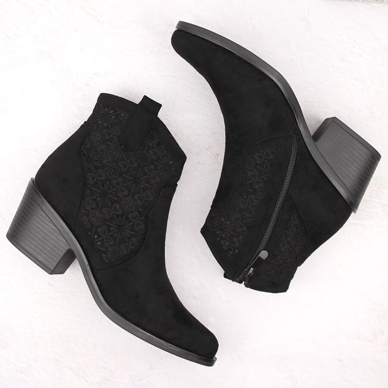 Stivali texani da donna in pelle scamosciata traforata, neri S.Barski HY42-944 nero 2