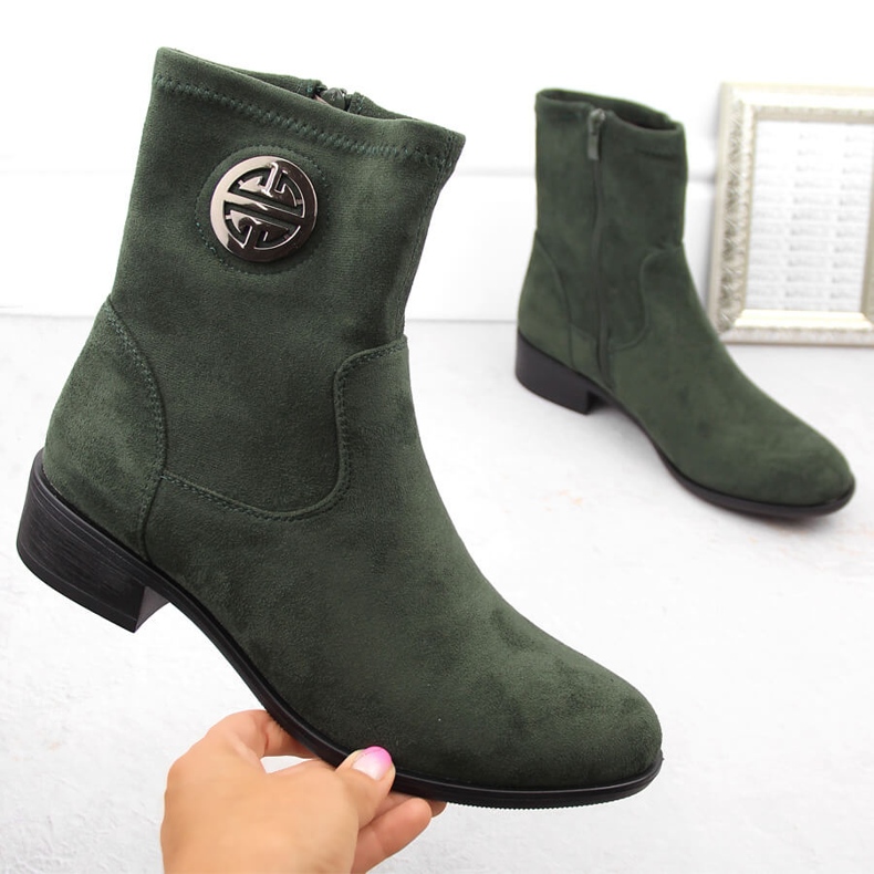 Stivaletti da donna in camoscio con decorazione, verde Jezzi ASA198-28 1
