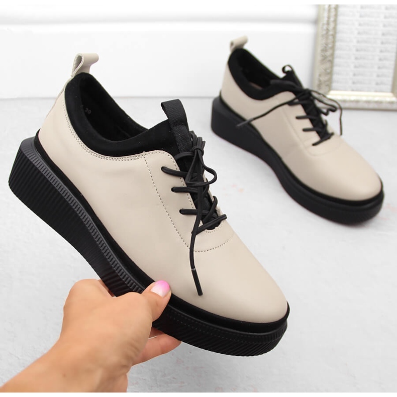 Scarpe slip-on da donna in pelle, beige, T.Sokolski J23-705 1