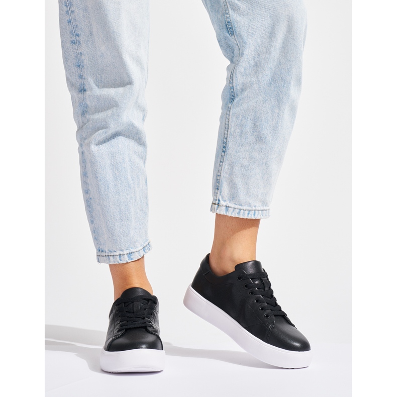 Sergio Leone Sneakers stringate da donna in pelle nera nero 2