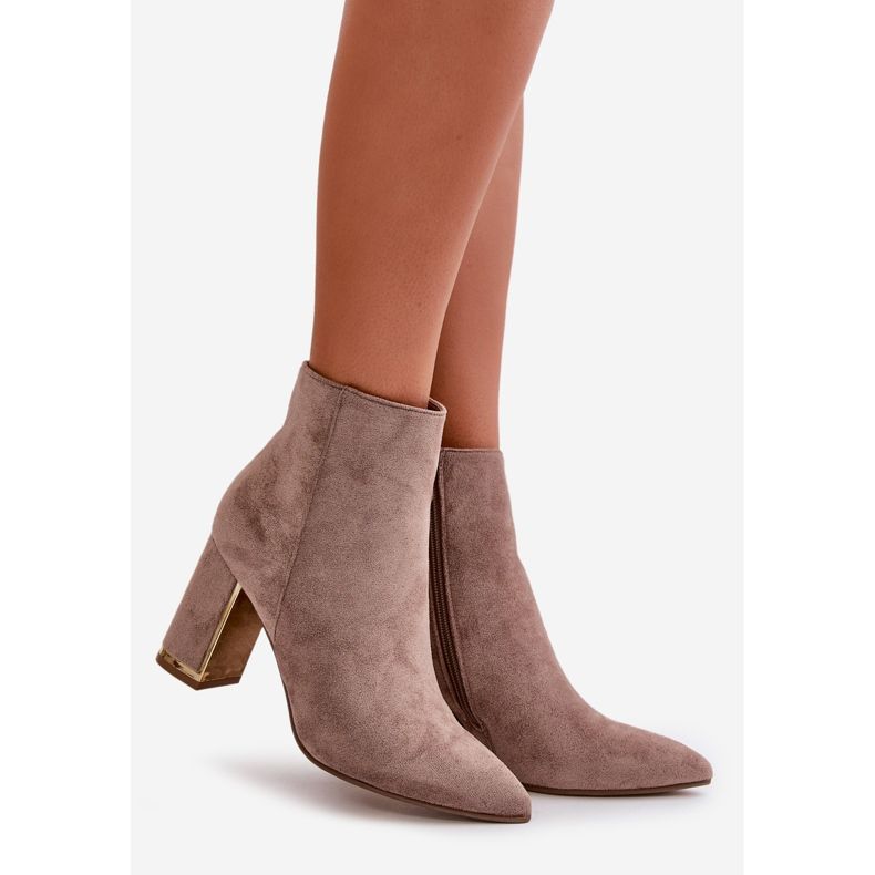 Stivaletti da donna con tacco alto, chiusura con cerniera, ecopelle scamosciata isolante, Mevair beige 1