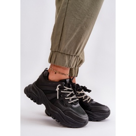 Sneakers da donna nere Relissa su una suola massiccia con allacciatura decorativa nero 2