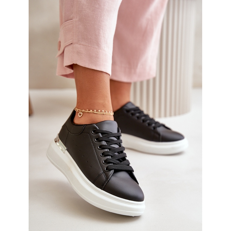 Sneakers Basse da Donna con Plateau, Realizzate in Eco Pelle, Nevelena Nero 2
