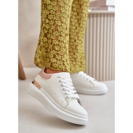 Sneakers basse da donna su plateau in ecopelle, bianco e rosa, Nevelena bianca 2
