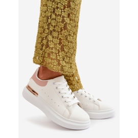 Sneakers basse da donna su plateau in ecopelle, bianco e rosa, Nevelena 1
