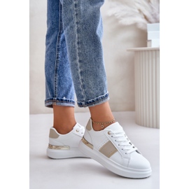Sneakers da donna alla moda con plateau, realizzate in ecopelle, Nevisase beige bianco 2