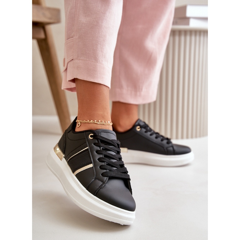 Sneakers da donna alla moda con plateau, realizzate in ecopelle, Nevisase nera nero 2