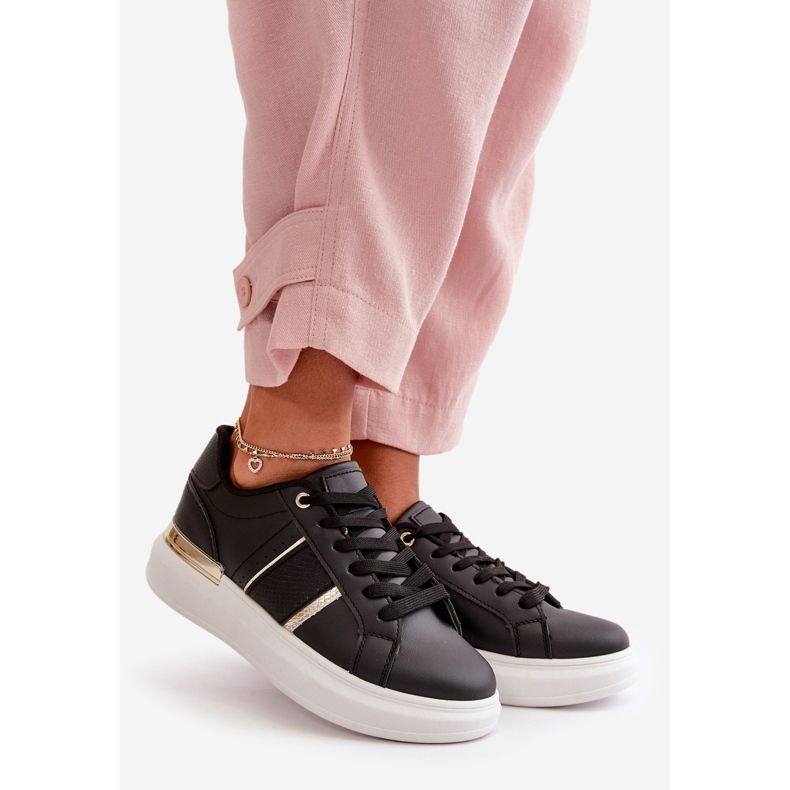 Sneakers da donna alla moda con plateau, realizzate in ecopelle, Nevisase nera nero 1