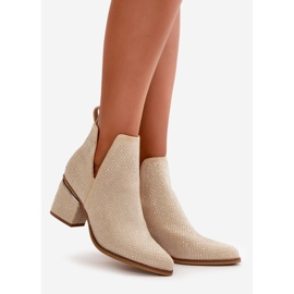 Stivali da donna decorati con tacco alto e punta a punta, Fararia Beige 1