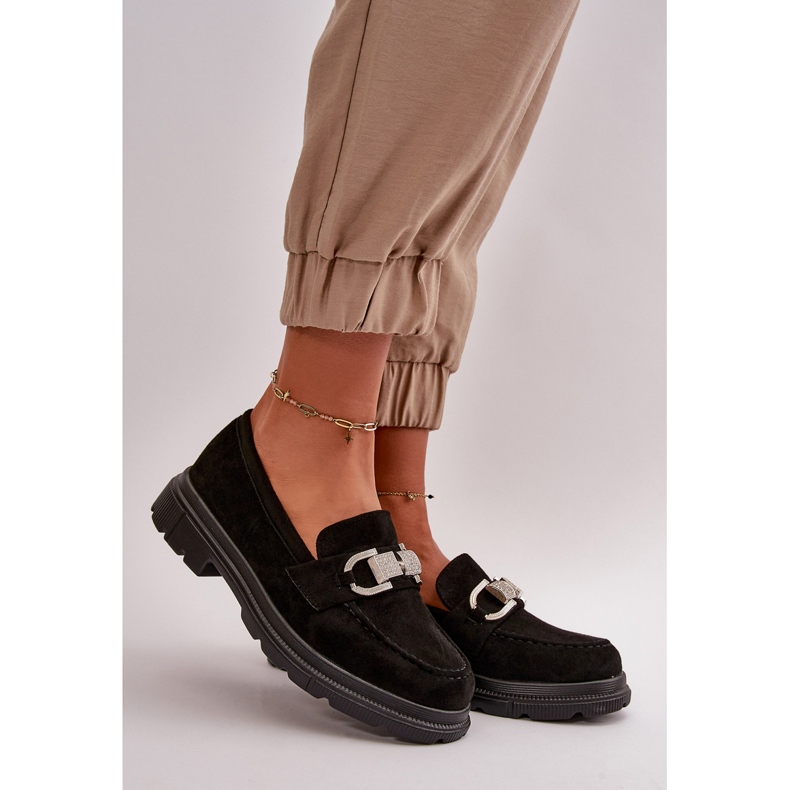 Mocassini Da Donna In Eco Camoscio Con Decoro, Glicine Nero 1