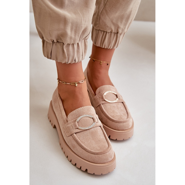 Mocassini Da Donna In Eco Camoscio Con Dettaglio Lucido Beige Avellina 1