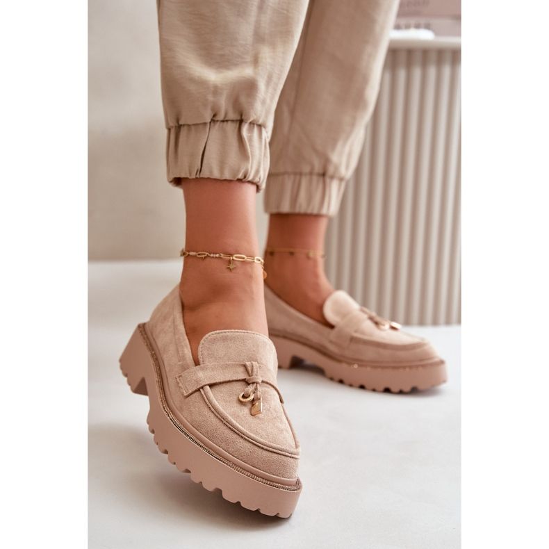 Mocassini Da Donna In Eco Camoscio Con Decorazione Verindalle Beige 2