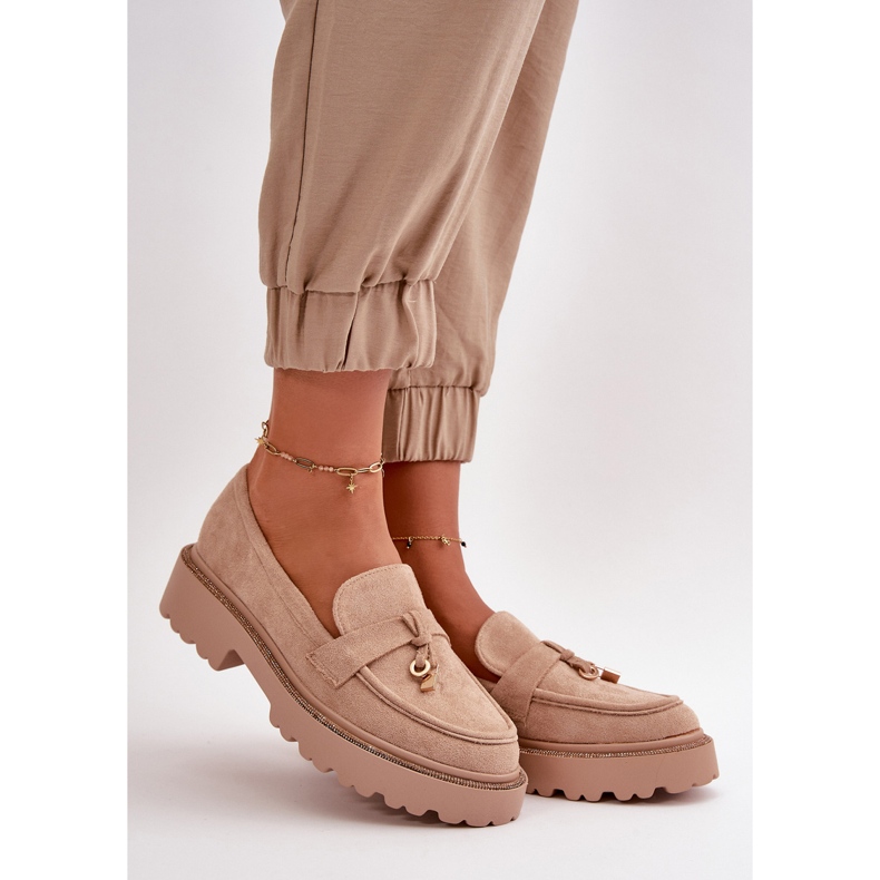 Mocassini Da Donna In Eco Camoscio Con Decorazione Verindalle Beige 1
