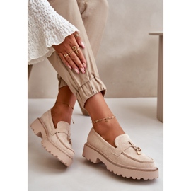 Mocassini Da Donna In Eco Camoscio Con Decoro, Verindalle Beige Chiaro 2