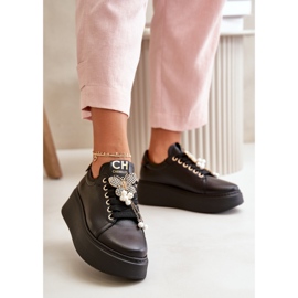 Sneakers da donna con plateau in pelle e farfalla CheBello 4585 Nero 2