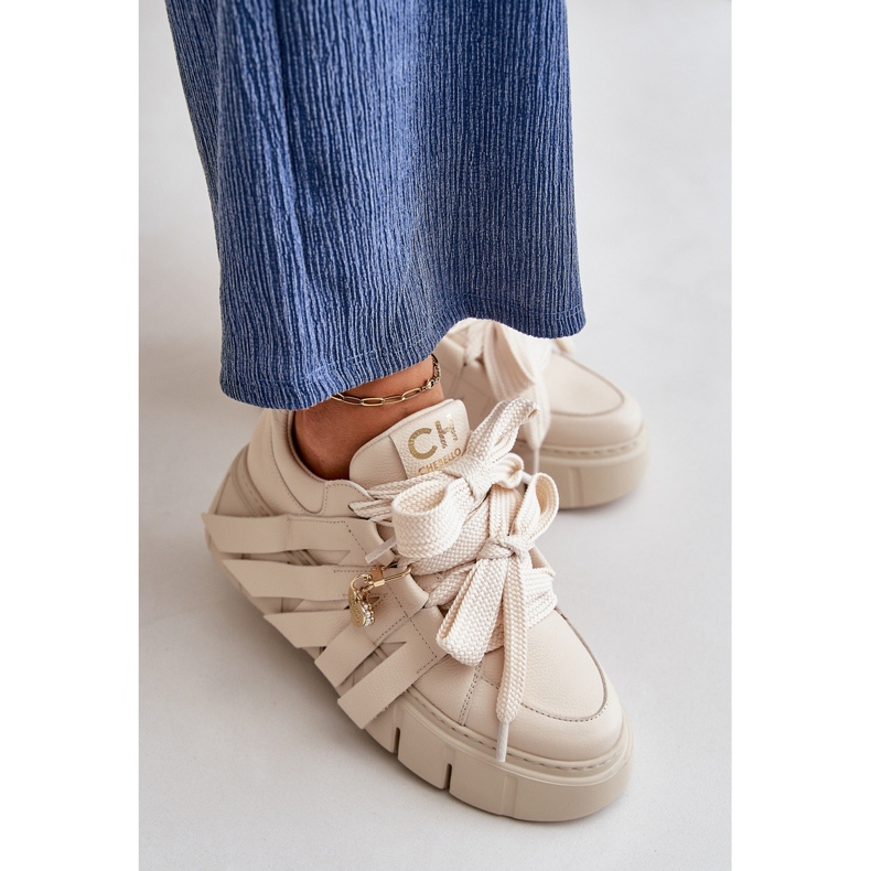 Sneakers da Donna in Pelle con Plateau Beige CheBello 4568 1