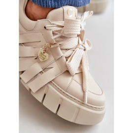 Sneakers da Donna in Pelle con Plateau Beige CheBello 4568 2