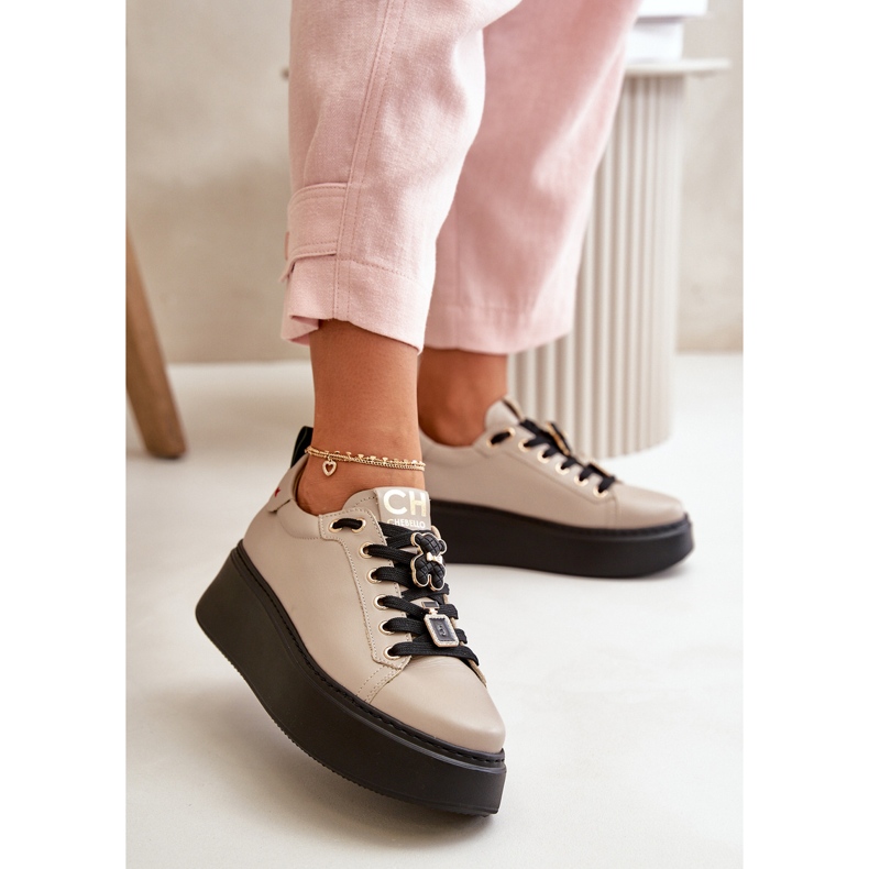 Sneakers Da Donna In Pelle Con Spille Sul Platform CheBello 4596 Beige 2