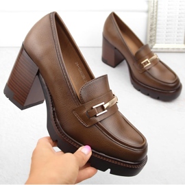 Mocassino da donna marrone con tacco alto, Potocki 12465 1