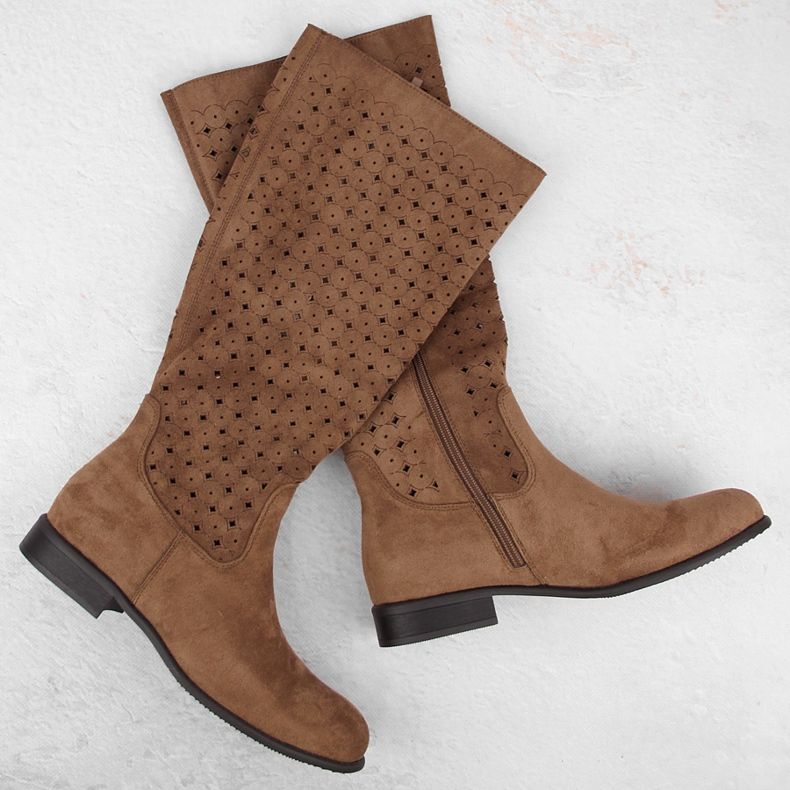 Stivali da donna in camoscio traforato cammello Jezzi ASA142-50A marrone 1