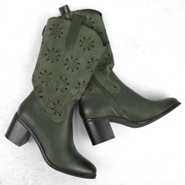 Stivali da donna in pelle scamosciata traforata, verde Jezzi RMR2337-11 1