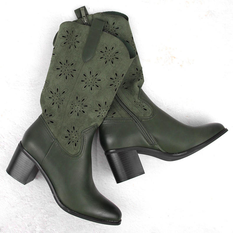 Stivali da donna in pelle scamosciata traforata, verde Jezzi RMR2337-11 1