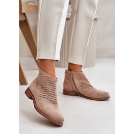 Stivali traforati da donna con tacco piatto Beige S.Barski HY42-076 2