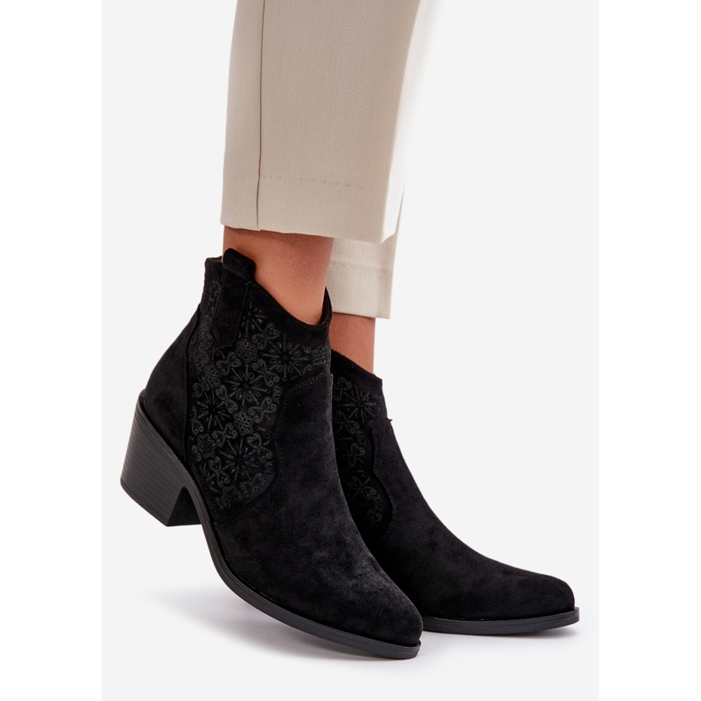Stivali da cowboy traforati con cerniera in ecopelle scamosciata nera S.Barski HY42-944 nero 1