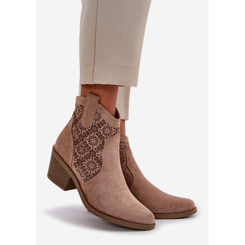 Stivali da cowboy traforati con cerniera Eco scamosciata Beige S.Barski HY42-944 1
