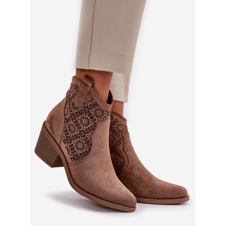 Stivali da cowboy traforati con cerniera Eco scamosciata marrone S.Barski HY42-944 1