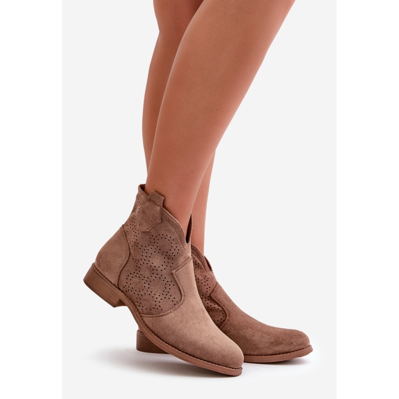 Stivali da donna traforati con tacco piatto Marrone S.Barski HY42-151 1