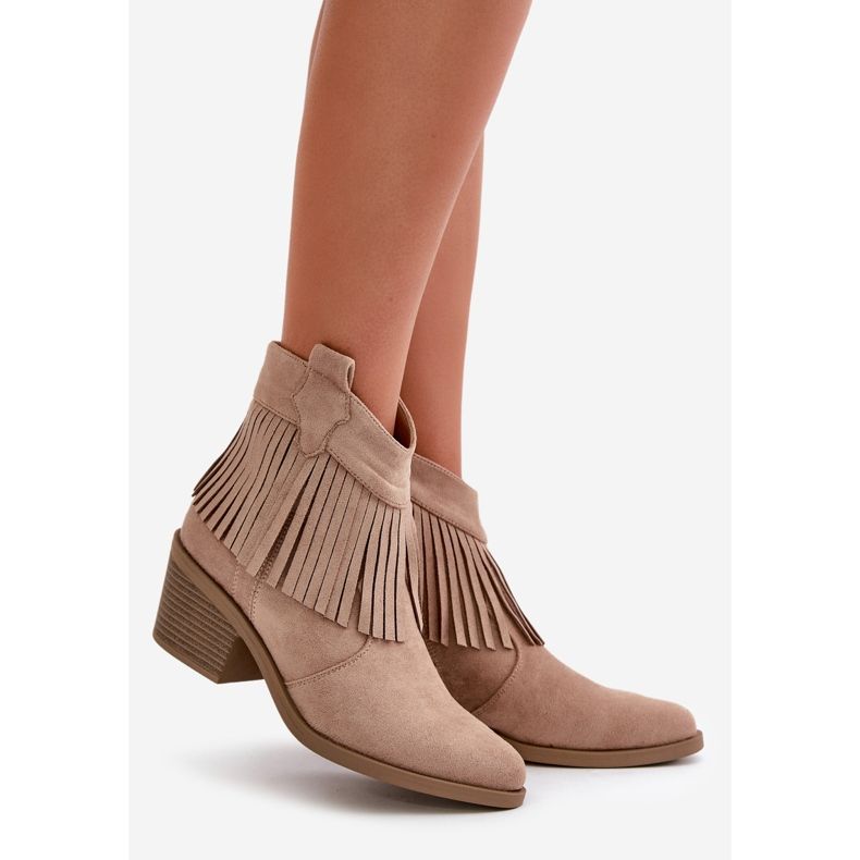 Stivali Cowboy Da Donna Con Cerniera Eco Camoscio Beige S.Barski HY42-127 1