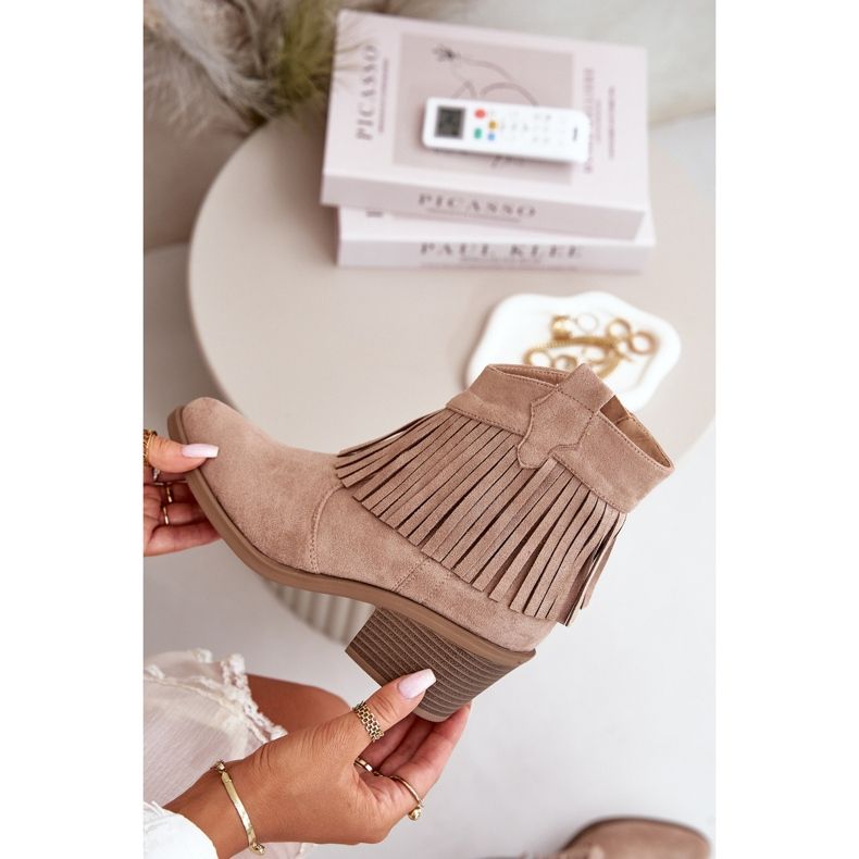 Stivali Cowboy Da Donna Con Cerniera Eco Camoscio Beige S.Barski HY42-127 2