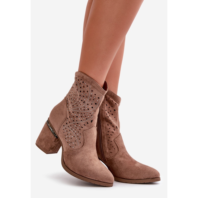 Stivaletti da Donna Traforati Decorati in Eco Camoscio Marrone S.Barski HY42-029 1