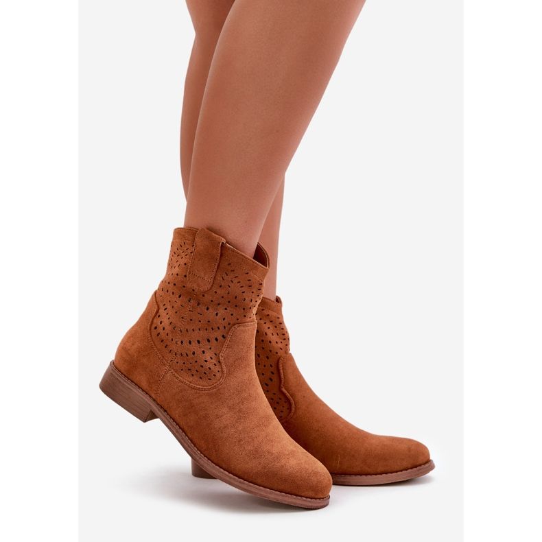 Stivali traforati da donna con tacco piatto Camel S.Barski HY42-135 marrone 1