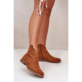 Stivali da donna traforati con tacco piatto Camel S.Barski HY42-151 marrone 2