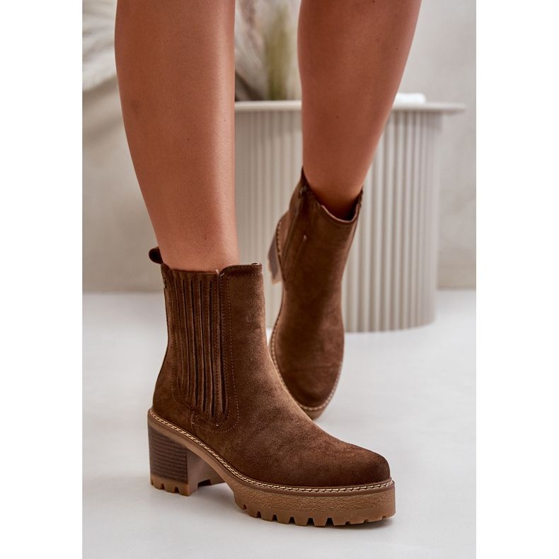 Stivali con Tacco Alto da Donna Realizzati in Eco Pelle Scamosciata, Caldo Nevitas Marrone Scuro 2