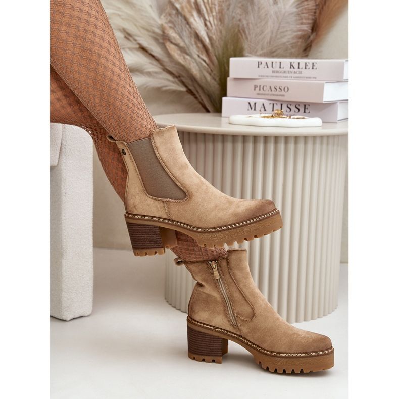 Stivali Isolanti Da Donna Con Tacco Alto In Eco Camoscio Beige Irissinae 2