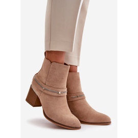 Stivali Da Donna Isolanti Con Tacco Alto Con Catena In Eco Camoscio Beige Hanalen 1