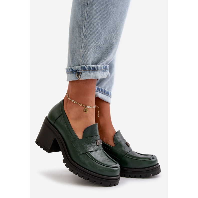 Zazoo 20168 Scarpe Eleganti da Donna con Tacco Basso, Pelle Naturale, Verde Scuro 1