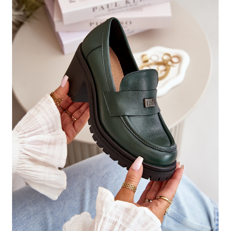 Zazoo 20168 Scarpe Eleganti da Donna con Tacco Basso, Pelle Naturale, Verde Scuro 2