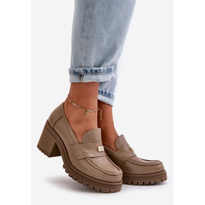 Zazoo 20168 Scarpe Eleganti da Donna con Tacco Basso, Pelle Naturale, Beige Scuro 1