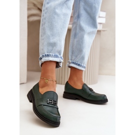Zazoo 20174 Scarpe eleganti in pelle con tacco piatto da donna, Verde scuro 2