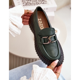 Zazoo 20176 Scarpe Mocassini da Donna, Pelle Naturale, Verde Scuro 2
