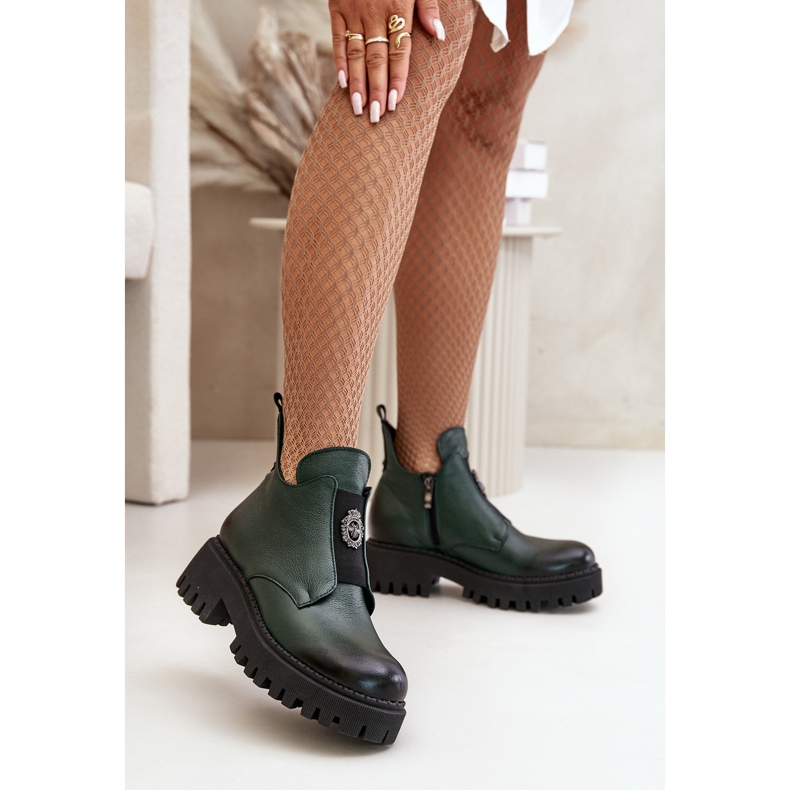 Zazoo 60451 Stivaletti da donna in pelle con decorazione, verde scuro 2