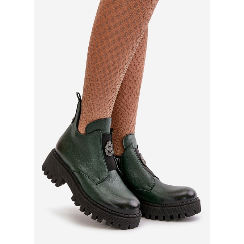 Zazoo 60451 Stivaletti da donna in pelle con decorazione, verde scuro 1