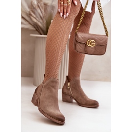 Zazoo 60475 Stivali con tacco basso da donna in pelle scamosciata, riscaldati, beige scuro 2
