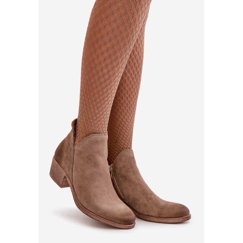 Zazoo 60475 Stivali con tacco basso da donna in pelle scamosciata, riscaldati, beige scuro 1