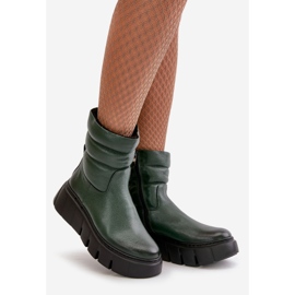Zazoo 60512 Stivali in pelle da donna con cerniera, caldi con feltro, verde scuro 1